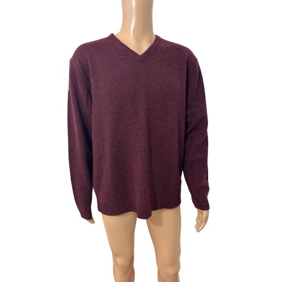 Mens Shetland Wool Sweater XL Original Weatherproof Garment Maroon V-Neck Jasper - Picture 1 of 16